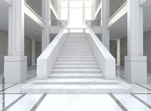 The main hall with a large staircase, columns. Many steps leading to the top. created with Generative AI technology © pvl0707