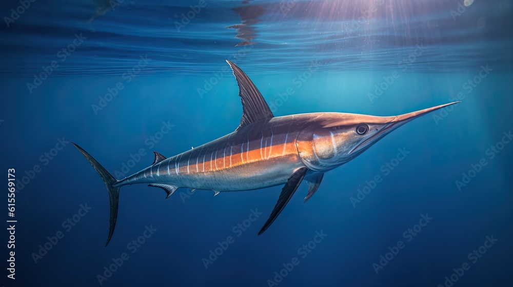 Obraz premium Swordfish Swimming in the Deep Blue Ocean