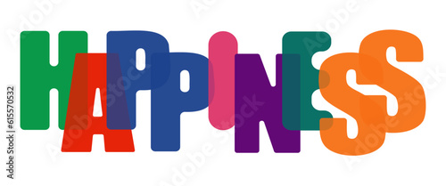 Horizontal banner template with the word HAPPINESS, colorful letters