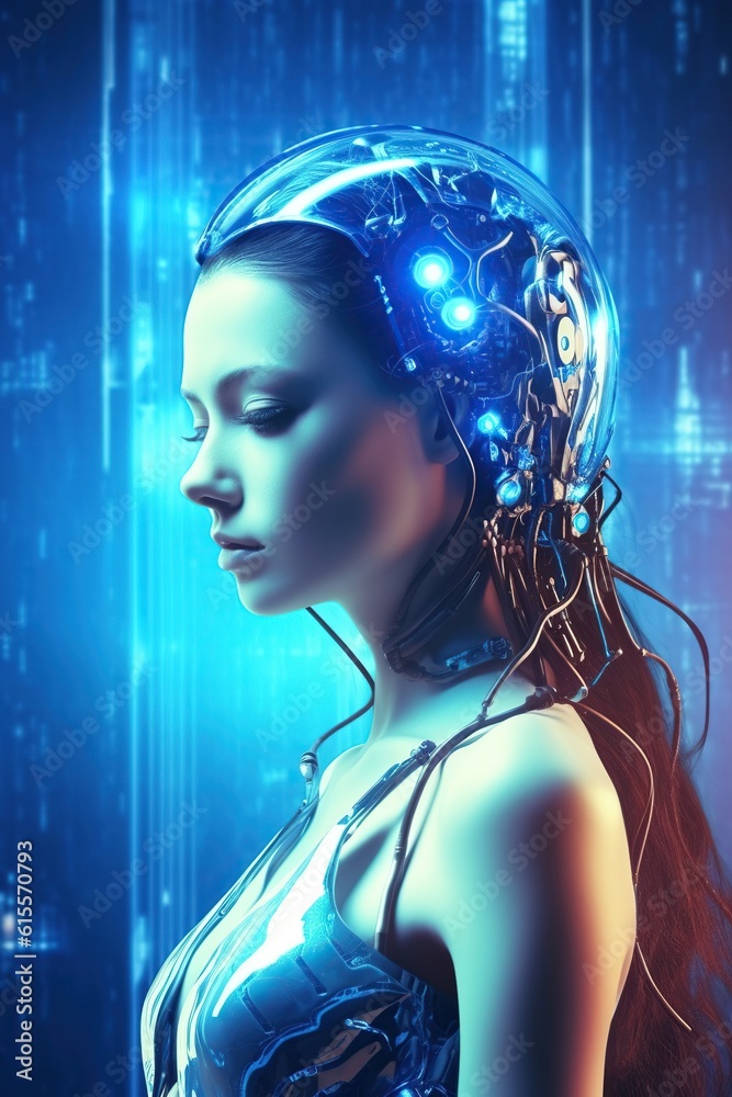 Illustration of a cyborg woman and Ai technology background , AI Generated Illustration of a cyborg woman and Ai technology background , AI Generated