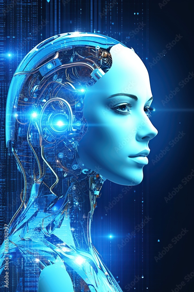 Illustration of a cyborg woman and Ai technology background , AI Generated Illustration of a cyborg woman and Ai technology background , AI Generated