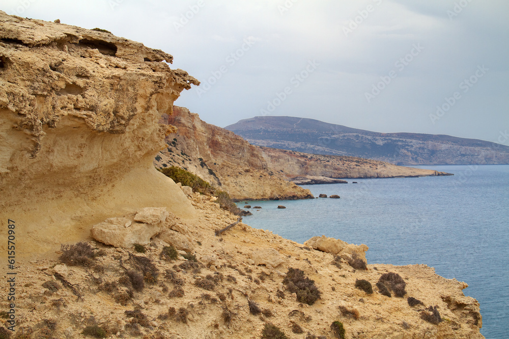 Limestone cliffs on the Mediterranean coast of Crete, Greece 