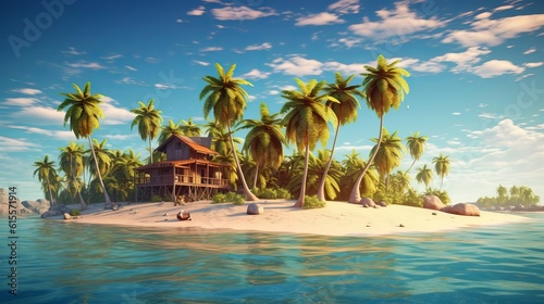 Summer vacation on a tropical island with beautiful beach and palm trees Generative AI