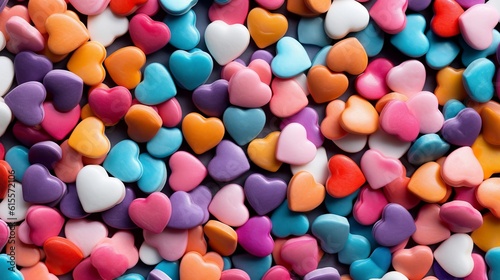 Background of brightly colored candy hearts Generative AI
