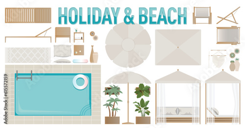 Holiday and Beach Furniture Drawings for Rendered Architectural Plan and Elevation Drawings