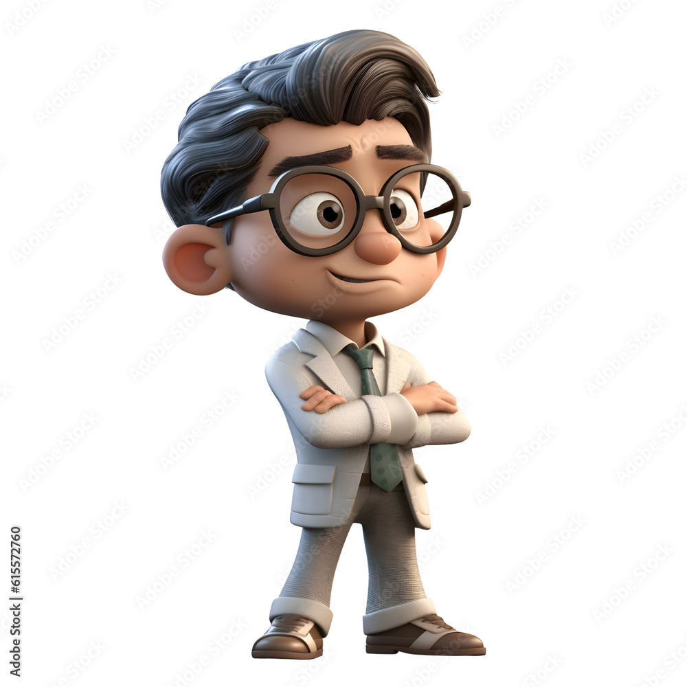 3D Render of a Little Boy with glasses and a business suit