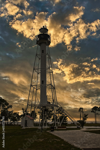 Cape San Blas lighthouse at sunset in Port St. Joe, Florida