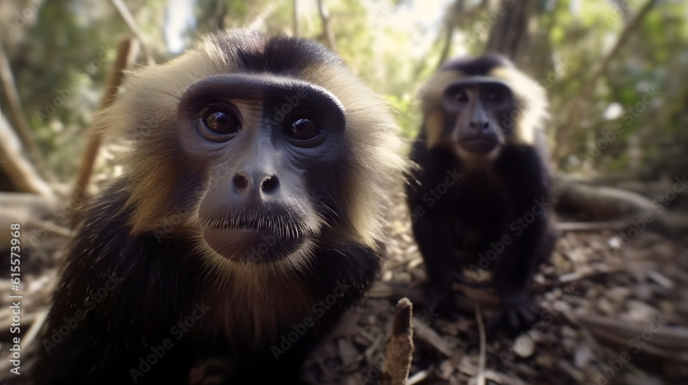 Obraz premium Capuchin Monkeys in nature. Generative AI