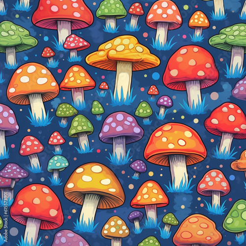 seamless background with mushrooms, generative ai