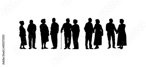 Vector illustration. An elderly couple of pensioners. A large set of people.