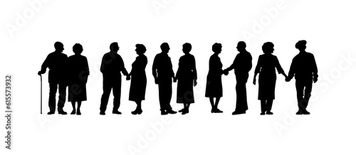 Vector illustration. An elderly couple of pensioners. A large set of people.