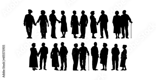 Vector illustration. An elderly couple of pensioners. A large set of people.