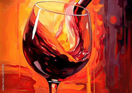 painting of a red wine is being taken into a glass Generative AI