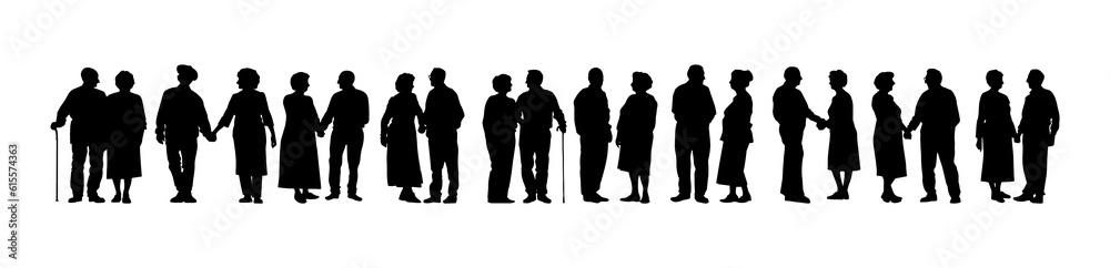 Vector illustration. An elderly couple of pensioners. A large set of people.