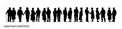 Vector illustration. An elderly couple of pensioners. A large set of people.