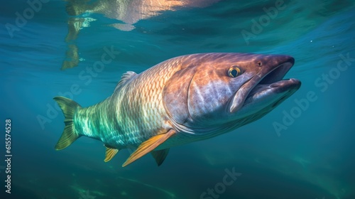 Tarpon Fish Swimming Just Below the Surface of the Aqua-Colored Water © Mike Walsh