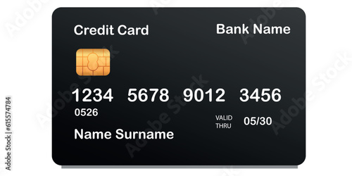 Black bank credit card on white background