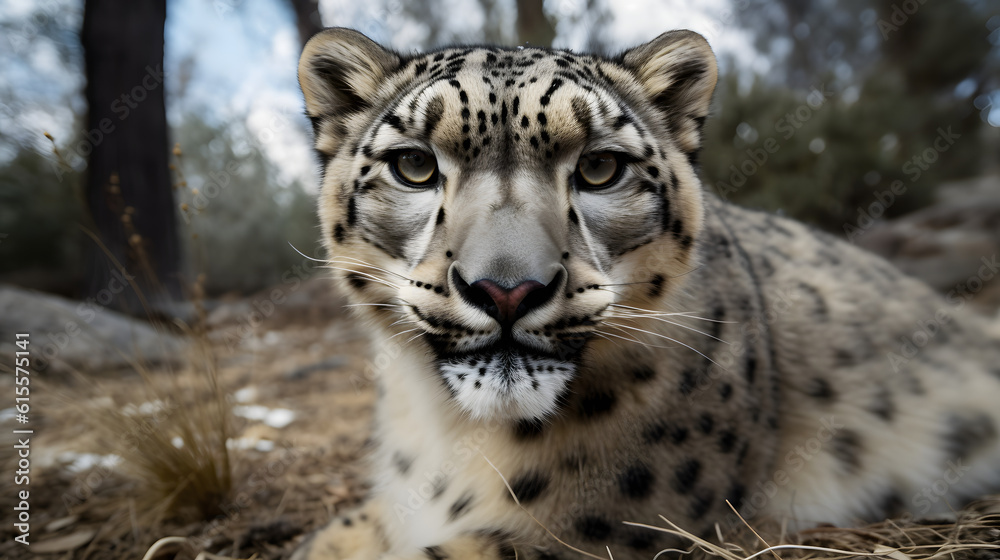 Fototapeta premium The Majestic Snow Leopard in its Natural Habitat. Generative AI