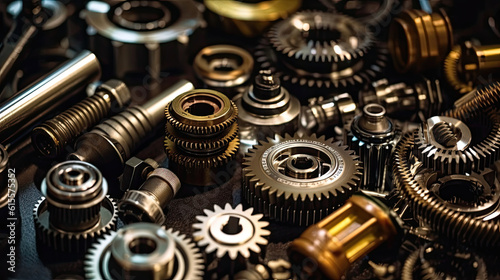 Close up of tetallic gears and auto parts