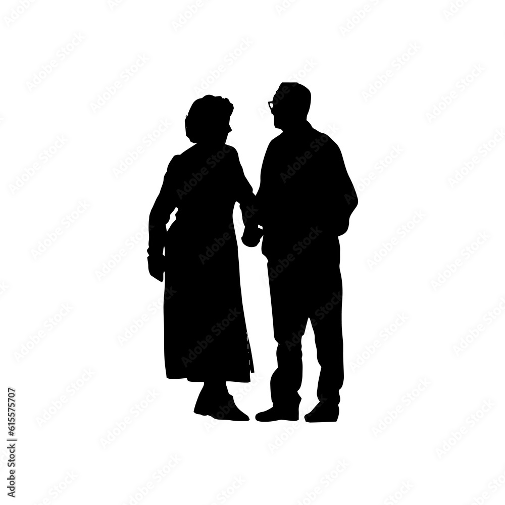 Vector illustration. An elderly couple of pensioners.