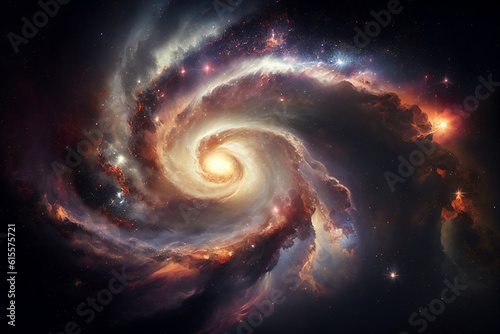 Galaxy supernova nebular background of the universe celestial stars in the night sky during a cosmic event forming spiral arms and a black hole, computer Generative AI stock illustration image
