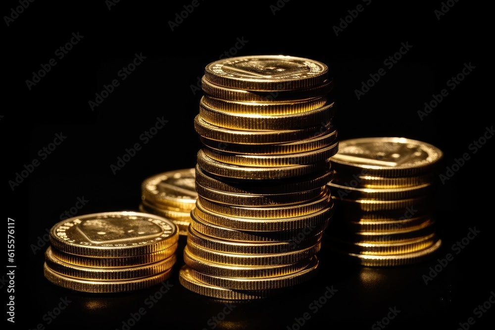 Stack of Gold Coin on Black Background. Generative AI. Stack of Gold Coin on Black Background. Generative AI.