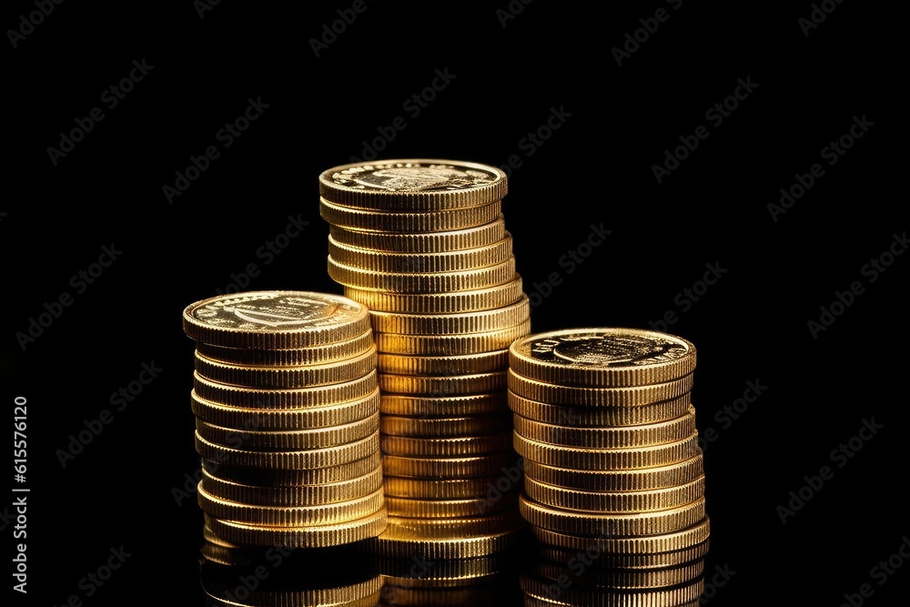 Stack of Gold Coin on Black Background. Generative AI. Stack of Gold Coin on Black Background. Generative AI.