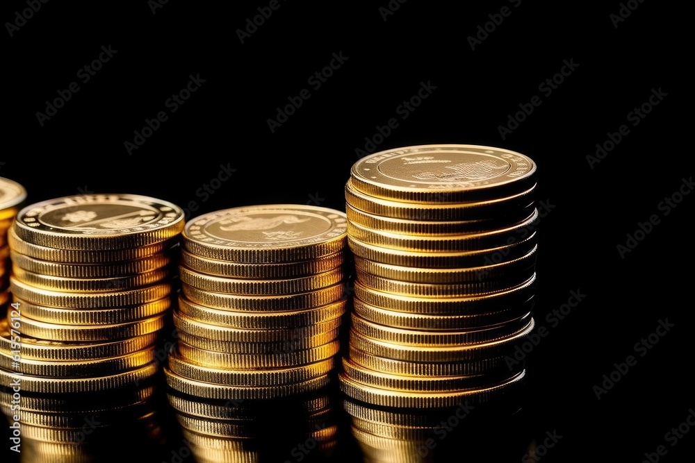 Stack of Gold Coin on Black Background. Generative AI. Stack of Gold Coin on Black Background. Generative AI.