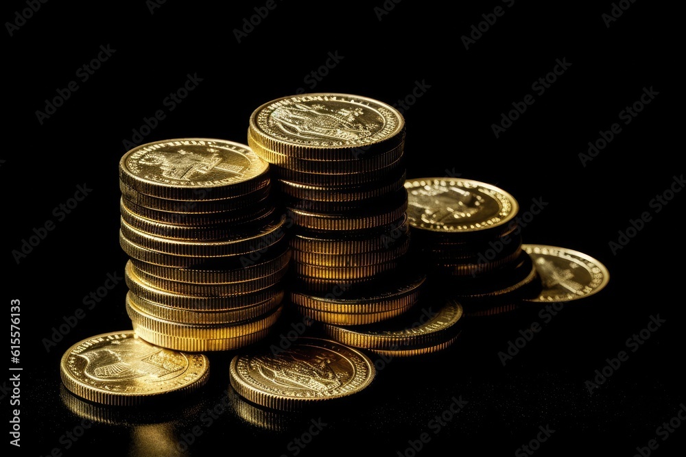 Stack of Gold Coin on Black Background. Generative AI. Stack of Gold Coin on Black Background. Generative AI.
