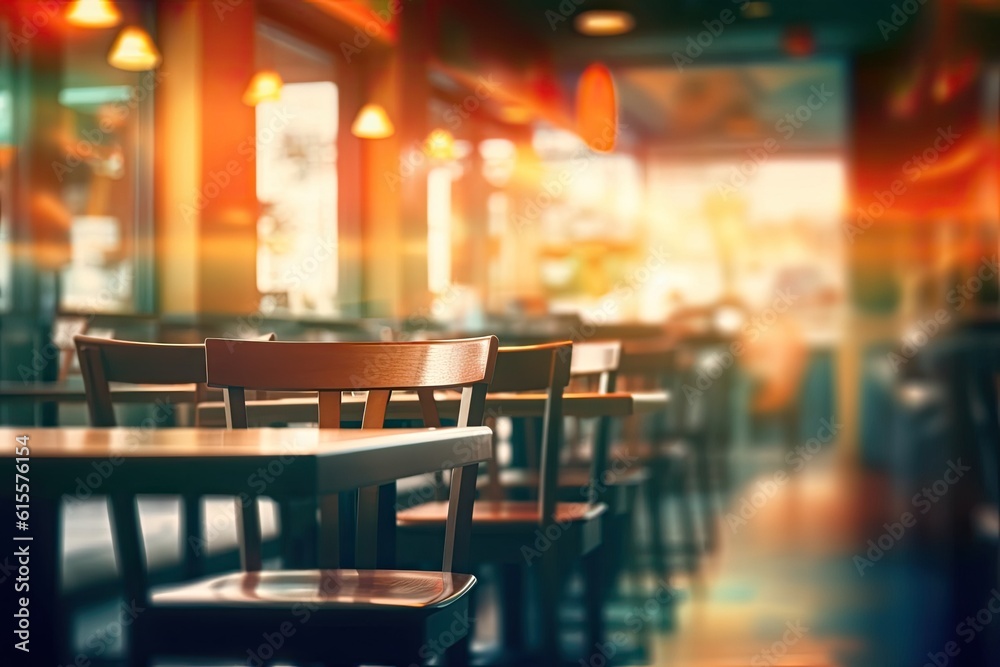 Blurred restaurant background. Generative AI.