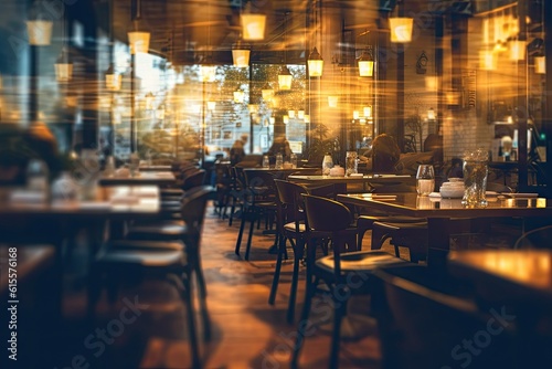 Blurred restaurant background. Generative AI.