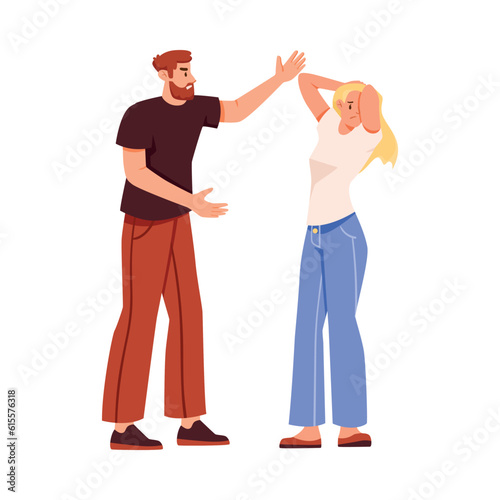 Domestic Violence and Human Aggression with Man and Woman Victim Vector Illustration © Happypictures