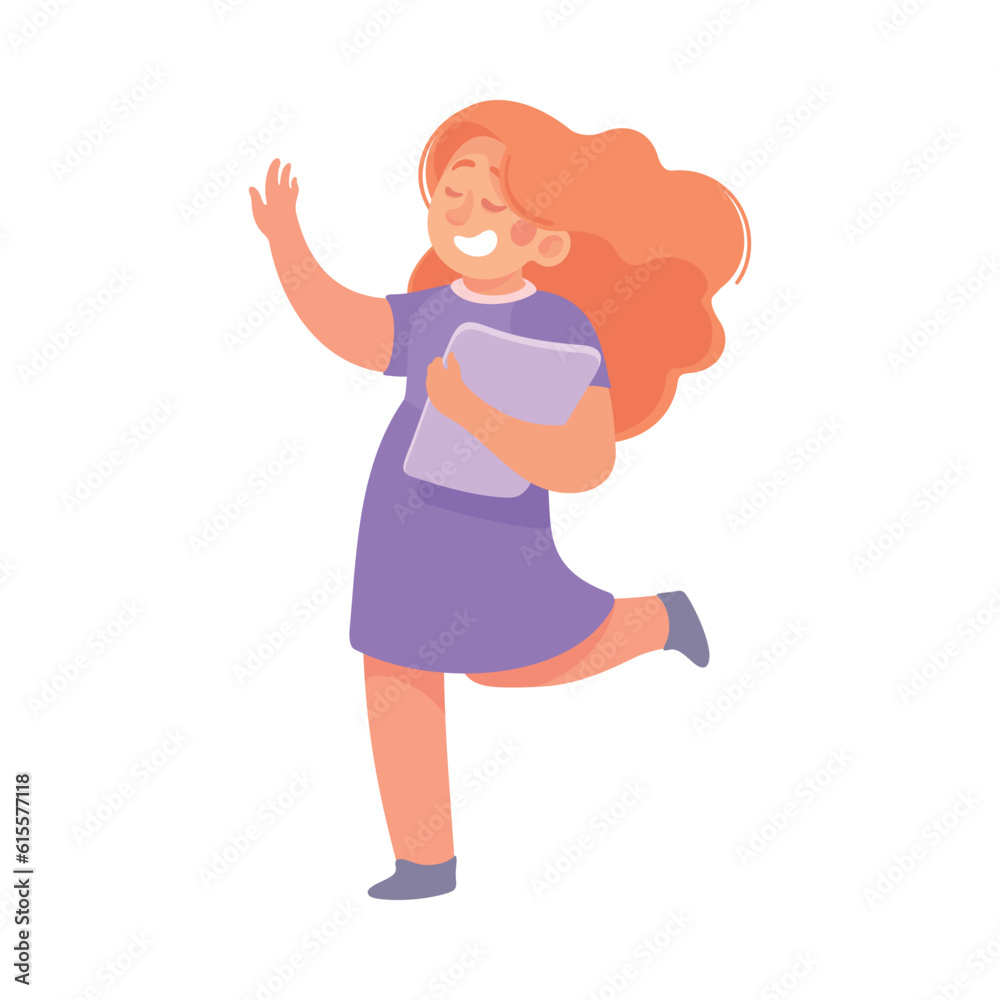 Woman Give High Five Having Bright Idea and Finding Smart Solution Cheering Vector Illustration Woman Give High Five Having Bright Idea and Finding Smart Solution Cheering Vector Illustration