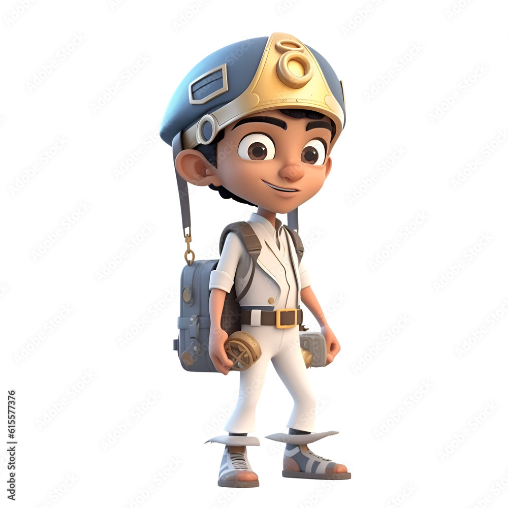 Cartoon character of a boy with a pilot's hat and backpack
