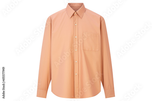 An orange shirt that has a button down collar on white background photo