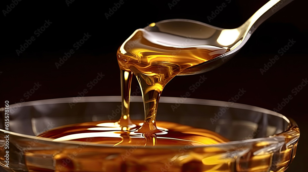 Close up of honey pouring into spoon Close up of honey pouring into spoon