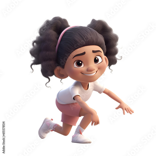 3D digital render of a little girl running isolated on white background