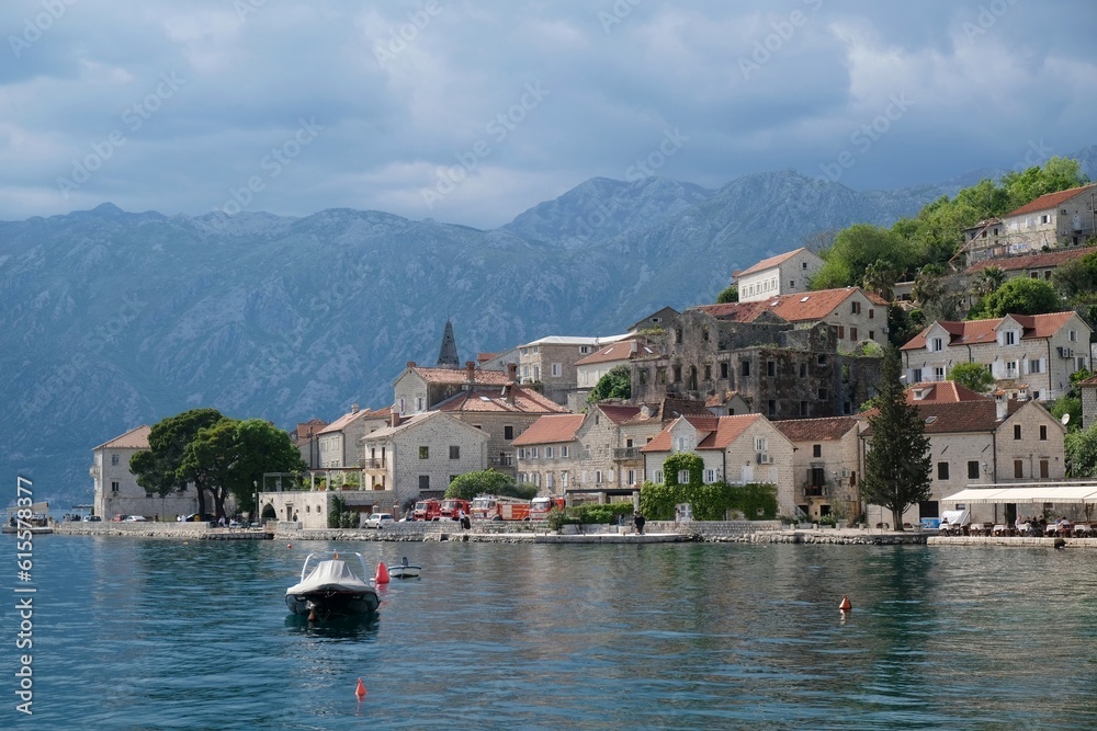 Beautiful town of Perast by Bay of Kotor in Montenegro. Perast is historic city on the Unesco list.