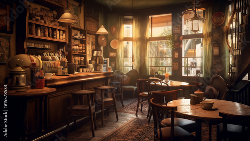 Vintage style cafe scene with cozy ambiance and retro decor