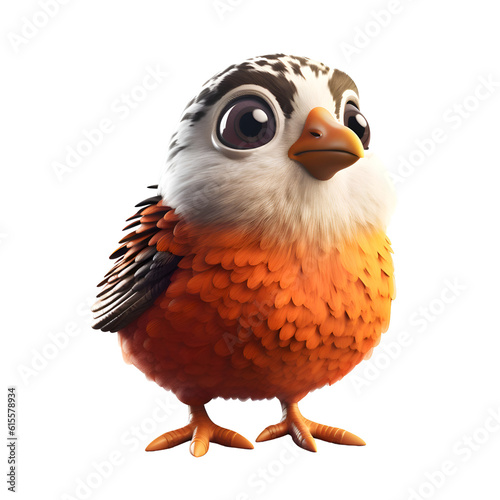 Cute bird isolated on a white background. 3d render.