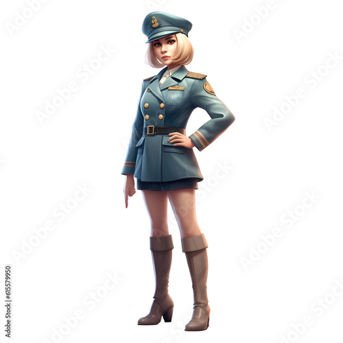 3D rendering of a beautiful police woman isolated on white background.