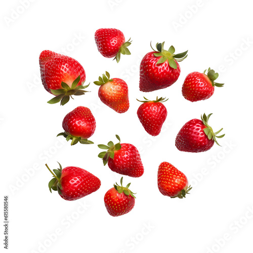Top view, Set of Red Strawberry isolated on white background with clipping path. Full Depth of field. Focus stacking. PNG. Generative AI