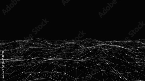 abstract plexus line and dots connection wave animation isolated on black background with 4k and 3d render