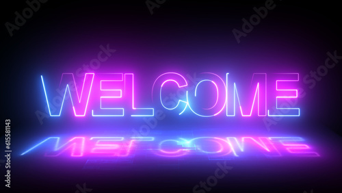 animation of the welcome word in blue neon. suited for the video's introduction or greetings. neon-animated video Over a digital background, welcome words. welcome to animation on a neon sign.