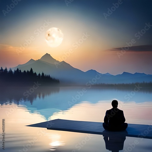 silhouette of a person sitting on a bench at sunset with Generative AI
