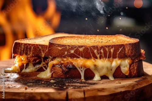 Toasted cheese sandwich on barbecue. Generative Ai image
