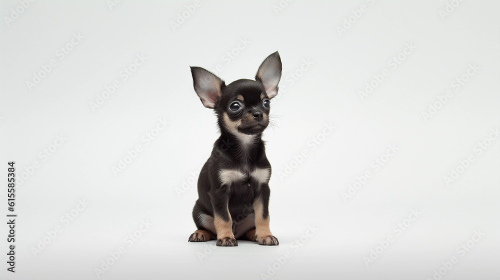 Chihuahua Dog sitting on its own with a white plain background