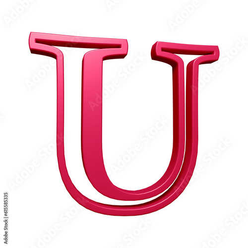 Pink alphabet letter u in 3d rendering for education, text concept