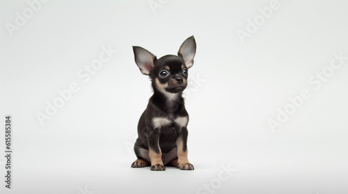 Chihuahua Dog sitting on its own with a white plain background © Platysmo