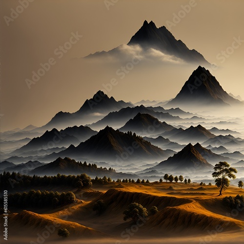 Photo of a stunning 3D painting capturing the beauty of a distant mountain range
